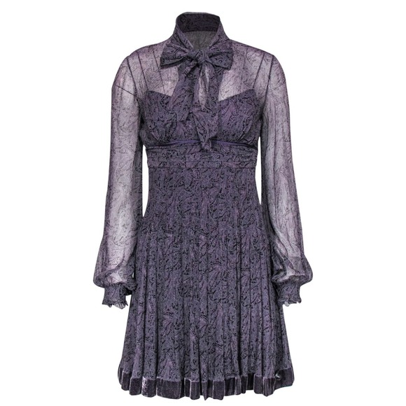 NWT Elie Tahari 14 Sophia Silk Purple Dress Paisley Witchy Whimsigoth Sheer $498 - Picture 1 of 16